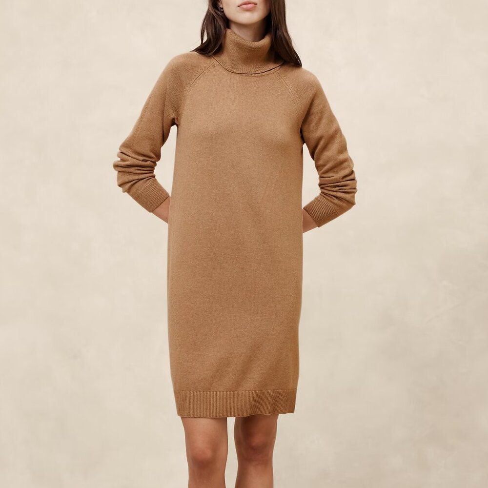 Banana Republic Camel Turtle-Neck Sweater Dress/NWT/S